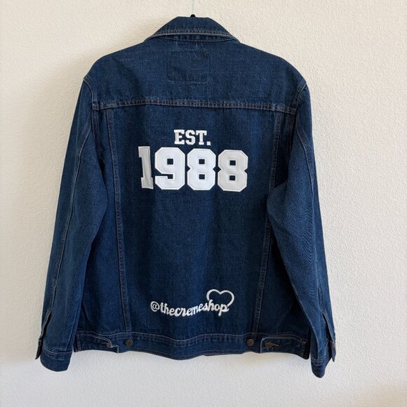 The Creme Shop Denim Jacket Unisex Medium Oscar Jeans Embroidered Blue Cotton - Picture 12 of 14